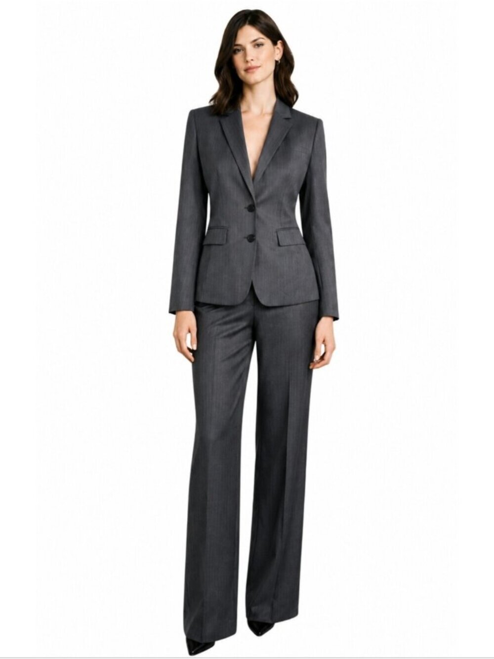 LOFT Gray & Light Blue Pinstripe Two Piece Pantsuit Set